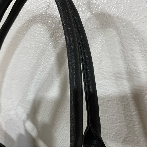 Black Vinyl Handbag Purse Bejeweled Zipper Gold Hardware Bag Double Handles - Picture 5 of 16